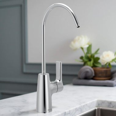 Click here to see Moen F7620 Moen SIP Transitional Single-Handle High Arc Beverage Faucet, Metal, Lever Handle, 1.5 GPM, Chrome - F7620