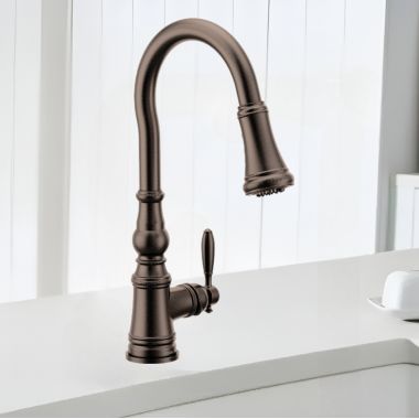 Click here to see Moen FS73004ORB Moen Weymouth Oil-Rubbed Bronze Single-Handle High-Arc Pull-Down Kitchen Sink Faucet, WaterSense, PowerClean, ADA-Compliant, 1.5 GPM - FS73004ORB