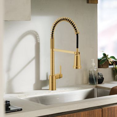 Click here to see Moen F5923BG Moen Align Single-Handle High-Arc Semi-Pro Pulldown Kitchen Faucet, 1.5 GPM, Brushed Gold - F5923BG