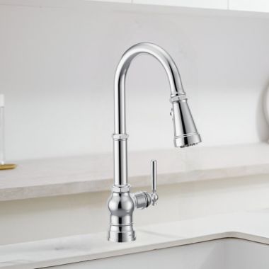 Click here to see Moen FS72003 Moen Paterson Chrome Single-Handle High-Arc Pulldown Kitchen Faucet with 4-Water Filter Function Spray Wand, WaterSense, PowerClean, ADA-Compliant, 1.5 GPM - FS72003