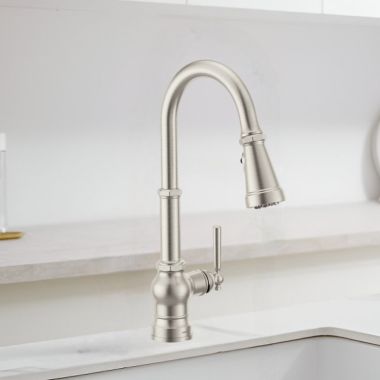 Click here to see Moen FS72003SRS Moen Paterson Spot Resist Stainless Single-Handle High-Arc Pulldown Kitchen Faucet with 4-Water Filter Function Spray Wand, WaterSense, PowerClean, ADA-Compliant, 1.5 GPM - FS72003SRS