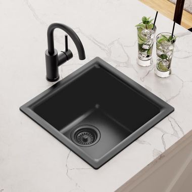 Click here to see Elkay ELG1616MB0 Elkay Quartz Classic Dual Mount Single Bowl Bar Sink with Rear Center Drain, Matte Black - ELG1616MB0