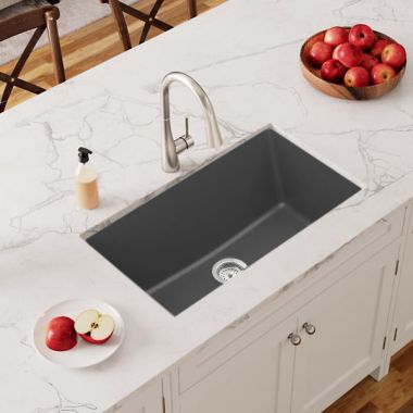 Click here to see Elkay ELGRU13022GT0 Elkay Quartz Classic Graphite 30in x 19in x 10in Undermount with Rear Center Drain, Undermount Sink - ELGRU13022GT0