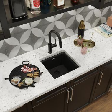 Click here to see Elkay ELX1616DN0 Elkay Quartz Luxe Obsidian Bar Sink, 15-3/4in x 15-3/4in Dual Mount Single Bowl Sink - ELX1616DN0