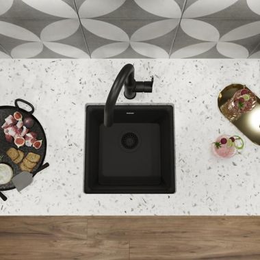 Click here to see Elkay ELX1616CA0 Elkay Quartz Luxe Caviar Bar Sink, 15-3/4in x 15-3/4in x 7-11/16in Dual Mount Single Bowl Sink - ELX1616CA0