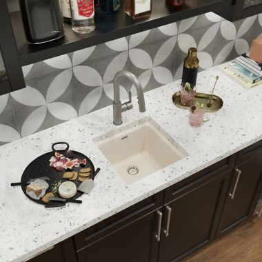 Click here to see Elkay ELX1616SN0 Elkay Quartz Luxe Sandstone Bar Sink, 15-3/4in x 15-3/4in x 7-11/16in Dual Mount Single Bowl Sink - ELX1616SN0