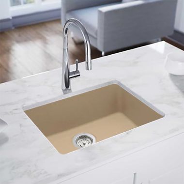 Click here to see Elkay ELXU2522SN0 Elkay Quartz Luxe Sandstone 25in x 19in x 10in Single Bowl Undermount Kitchen Sink, Rear Center Drain - ELXU2522SN0  