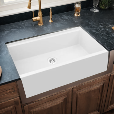 Click here to see Elkay ELXUFP362010FX0 Elkay Quartz Luxe Arctic Fox 36in x 22in x 9in Single Bowl Apron Farmhouse Workstation Kitchen Sink Kit with Cutting Board, Drain  - ELXUFP362010FX0  