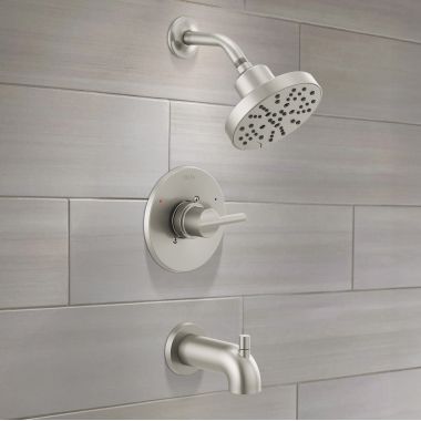 Click here to see Delta 144749-SS Delta Nicoli Monitor 14 Series Tub And Shower, H2Okinetic, PowerDrench Spray, Touch-Clean, MultiChoice, ADA, 1.75 GPM, Stainless - 144749-SS