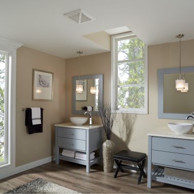 Click here to see Broan AE50110DCS Broan-NuTone Flex DC Series Humidity Sensing Bathroom Exhaust Fan with Selectable 50, 80, or 110 CFM and <0.3, 0.4, or 0.9 Sones - AE50110DCS