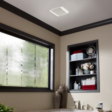 Click here to see Broan ZB110HL1 Broan-NuTone Ultra Green Multi-Speed Ceiling Bathroom Exhaust Fan with LED Light and Humidity Sensing, 110 CFM - ZB110HL1