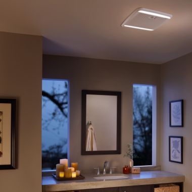 Click here to see Broan ZB110ML1 Broan-NuTone Ultra Green Multi-Speed Ceiling Bathroom Exhaust Fan with LED Light and Motion Sensing, 110 CFM - ZB110ML1 