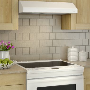 Click here to see Broan BCSEK136WW Broan-NuTone Glacier 36-Inch Convertible Under-Cabinet Range Hood, 300 CFM, White - BCSEK136WW