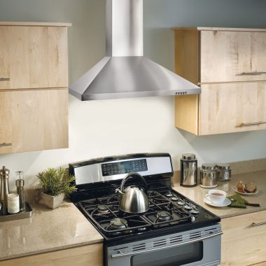Click here to see Broan BW5030SSL Broan-NuTone 30-Inch Convertible European Style Wall-Mounted Chimney Range Hood With LED Light, 380 CFM, Stainless Steel - BW5030SSL