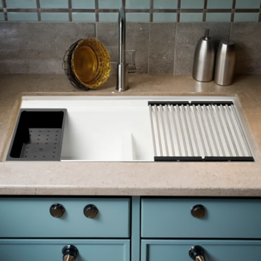 Click here to see Alfi AB3418DBDI-W ALFI White Granite Composite Workstation, 33