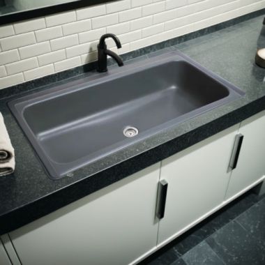 Click here to see Alfi AB36TRBM ALFI Black Matte 36in Above-Mount Fireclay with Center Drain, Single-Bowl Bathroom Sink With Trough Design - AB36TRBM