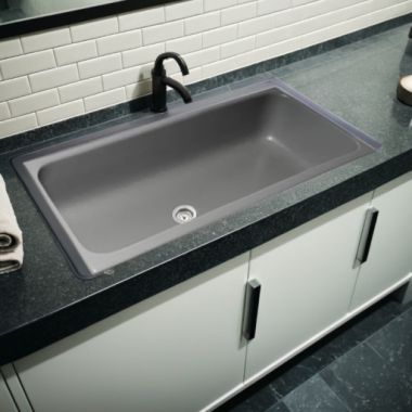 Click here to see Alfi AB36TRGM ALFI Grey Matte 36in Above-Mount Fireclay with Center Drain, Single-Bowl Bathroom Sink With Trough Design - AB36TRGM