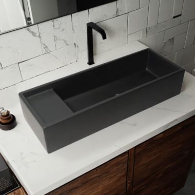 Click here to see Alfi AB39TRBM ALFI Black Matte 39in Above-Mount Fireclay With Center Drain, Single-Bowl Bathroom Sink With Trough Design - AB39TRBM