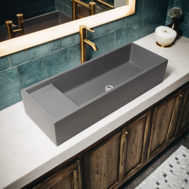 Click here to see Alfi AB39TRGM ALFI Grey Matte 39in Above-Mount Fireclay With Center Drain, Single-Bowl Bathroom Sink With Trough Design - AB39TRGM