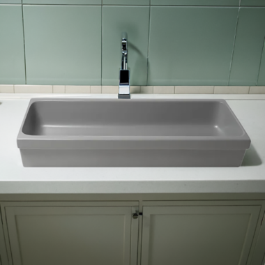 Click here to see Alfi AB48TRGM ALFI Grey Matte Fireclay Above-Mount or Semi-Recessed 48in Single-Bowl Bathroom Sink With Trough Design - AB48TRGM