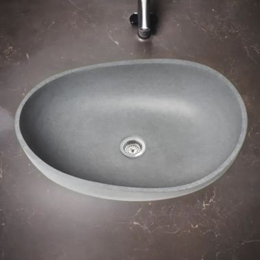 Click here to see Alfi ABCO23O ALFI Grey Matte Solid Concrete 23in Teardrop Oval Above Mount Vessel Bathroom Sink With Center Drain  - ABCO23O