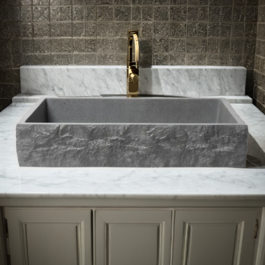 Click here to see Alfi ABCO24R ALFI Grey Matte Solid Concrete 24in Chiseled Style, Rectangular, Above Mount Bathroom Vessel Sink With Center Drain  - ABCO24R