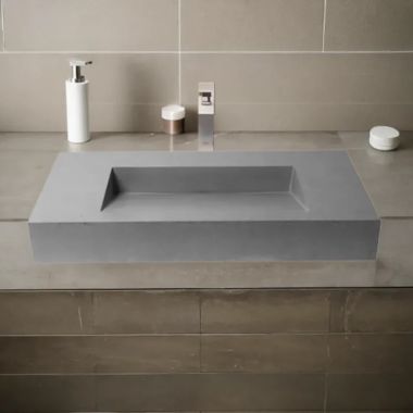 Click here to see Alfi ABCO40R ALFI Grey Matte Solid Concrete 40in Chiseled Style, Rectangular, Countertop Bathroom Sink With Rear Center Drain  - ABCO40R