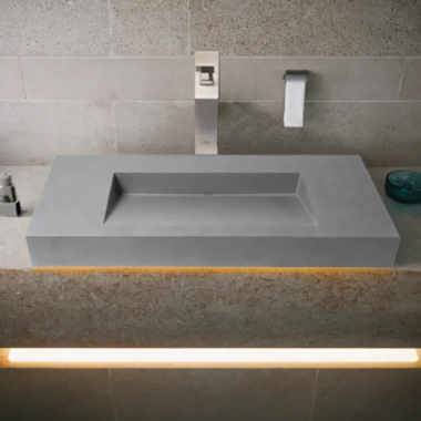 Click here to see Alfi ABCO48R ALFI Grey Matte Solid Concrete 48in Rectangular, Countertop Bathroom Sink With Rear Center Drain  - ABCO48R