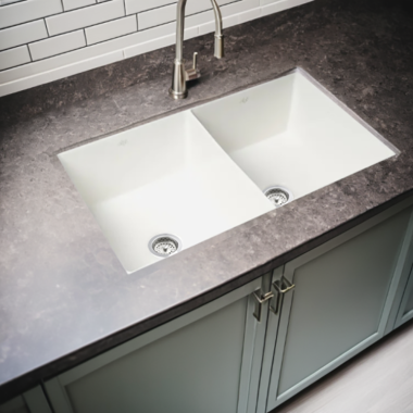 Click here to see Alfi ABF3219DUD-W ALFI Fireclay Kitchen Sink, Double Bowl, Dual Mount, 32