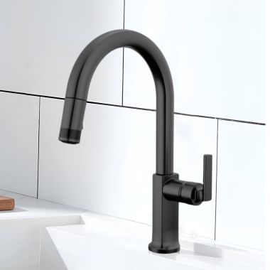 Click here to see Brizo 63006LF-BLLHP Brizo Kintsu Single-Handle Pull-Down Kitchen Faucet w/ Arc Spout, Less Handle, 1.8 GPM, Matte Black - 63006LF-BLLHP