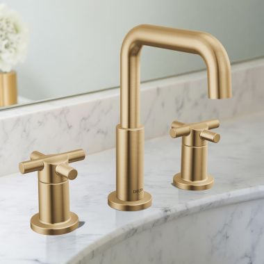 Click here to see Delta 35894LF-CZ Delta Nicoli Widespread Bathroom Faucet, Cross-Handle, Deck Mount, ADA-Compliant, 1.2 GPM, Champagne Bronze - 35894LF-CZ
