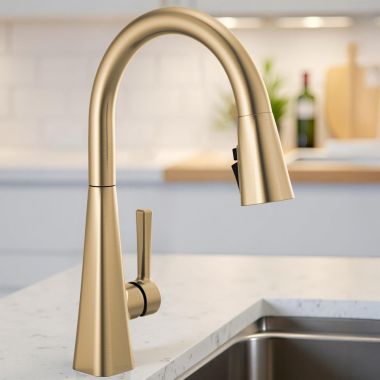 Click here to see Delta 19802Z-CZ-DST Delta Lenta Pull Down Kitchen Faucet, Single Handle, ShieldSpray, DIAMOND Seal, MagnaTite, ADA, 1.8 GPM, Champagne Bronze - 19802Z-CZ-DST