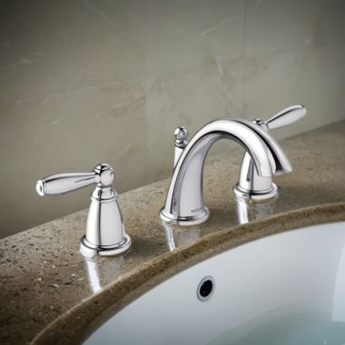 Click here to see Moen TV6620 Moen Brantford Two-Handle High-Arc Widespread Bathroom Faucet with M-PACT Valve, ADA, 1.2 GPM, Chrome - TV6620