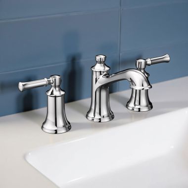 Click here to see Moen TV6805 Moen Dartmoor Two-Handle Widespread Bathroom Faucet with Valve and Pop-Up Drain, Lever Handles, 1.2 GPM, Chrome - TV6805