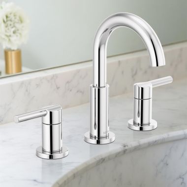 Click here to see Delta 35749LF Delta Nicoli Widespread Bathroom Faucet, Two-Handle, Deck Mount, ADA-Compliant, 1.2 GPM, Chrome - 35749LF