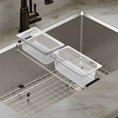 Click here to see Moen 215820 Moen Luxe Chef Workstation System Two Prep Bins with Clear Plastic Lids, Acrylic - 215820