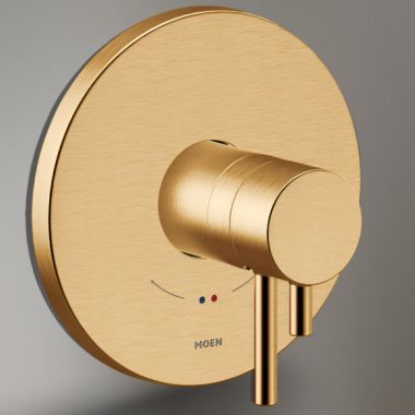 Click here to see Moen UT4291BG Moen Align Two-Handle Valve Only Trim w/ Flow Control and Temperature Adjust, Lever Handle, M-Core 4, Thermostatic Cartridge, Brushed Gold - UT4291BG