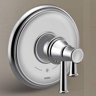 Click here to see Moen UT4311 Moen Belfield Two-Handle Valve Only Trim w/ Flow Control and Temperature Adjust, Lever Handle, M-Core 4, Thermostatic Cartridge, Chrome - UT4311