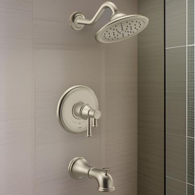 Click here to see Moen UT4313EPBN Moen Belfield Tub/Shower Faucet with Two-Handle Flow Control and Temperature Adjust Valve Trim, Lever Handles, M-Core 4, Thermostatic Cartridge, Brushed Nickel - UT4313EPBN