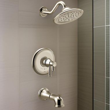 Click here to see Moen UT4313EPNL Moen Belfield Tub/Shower Faucet with Two-Handle Flow Control and Temperature Adjust Valve Trim, Lever Handles, M-Core 4, Thermostatic Cartridge, Polished Nickel - UT4313EPNL