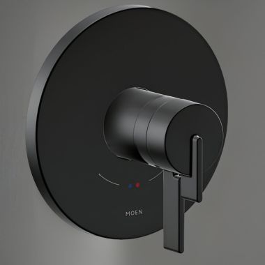 Click here to see Moen UT4361BL Moen CIA Two-Handle Valve Only Trim w/ Flow Control and Temperature Adjust, Lever Handle, M-Core 4, Thermostatic Cartridge, Matte Black - UT4361BL