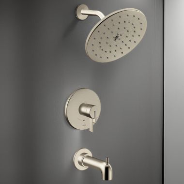 Click here to see Moen UT4363EPBN Moen CIA Tub/Shower Faucet with Two-Handle Flow Control and Temperature Adjust Valve Trim, Lever Handles, M-Core 4, Thermostatic Cartridge, Brushed Nickel - UT4363EPBN