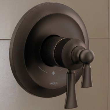 Click here to see Moen UT45501ORB Moen Wynford Tub/Shower Two-Handle Valve Only Trim w/ Flow Control and Temperature Adjust, Lever Handle, M-Core 4, Thermostatic Cartridge, Oil Rubbed Bronze - UT45501ORB