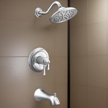 Click here to see Moen UT45503EP Moen Wynford Tub/Shower Faucet with Two-Handle Flow Control and Temperature Adjust Valve Trim, Lever Handles, M-Core 4, Thermostatic Cartridge, Chrome - UT45503EP