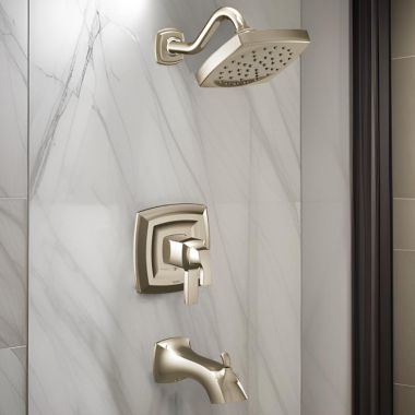 Click here to see Moen UT4693EPNL Moen Voss Tub/Shower Faucet with Two-Handle Flow Control and Temperature Adjust Valve Trim, Lever Handles, M-Core 4, Thermostatic Cartridge, Polished Nickel - UT4693EPNL