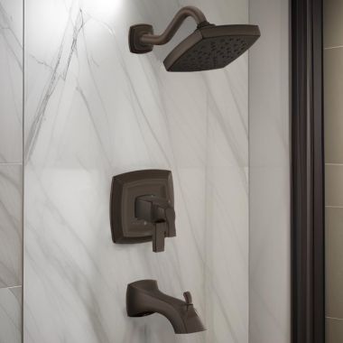 Click here to see Moen UT4693EPORB Moen Voss Tub/Shower Faucet with Two-Handle Flow Control and Temperature Adjust Valve Trim, Lever Handles, M-Core 4, Thermostatic Cartridge, Oil-Rubbed Bronze - UT4693EPORB