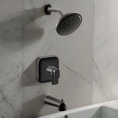 Click here to see Moen UT4813EPBL Moen Rizon Tub/Shower Faucet with Two-Handle Flow Control and Temperature Adjust Valve Trim, Lever Handles, M-Core 4, Thermostatic Cartridge, Matte Black - UT4813EPBL