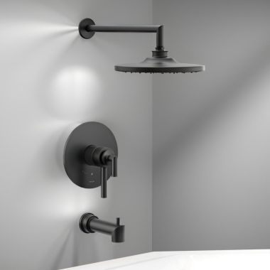 Click here to see Moen UTS42003EPBL Moen Arris Tub/Shower Faucet with Two-Handle Flow Control and Temperature Adjust Valve Trim, Lever Handles, M-Core 4, Thermostatic Cartridge, Matte Black - UTS42003EPBL
