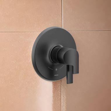 Click here to see Moen UTS4201BL Moen Doux Two-Handle Valve Only Trim with Flow Control and Temperature Adjust, Lever Handle,  M-Core 4, Thermostatic Cartridge, Matte Black - UTS4201BL