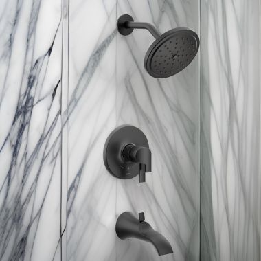 Click here to see Moen UTS4203EPBL Moen Doux Tub/Shower Faucet with Two-Handle Flow Control and Temperature Adjust Valve Trim, Lever Handles, M-Core 4, Thermostatic Cartridge, Matte Black - UTS4203EPBL